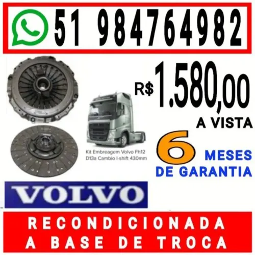 EMBREAGEM RECONDICIONADA KIT PLATO E DISCO CAMINHÃO VOLVO FH12 D13A CÂMBIO I-SHIFT