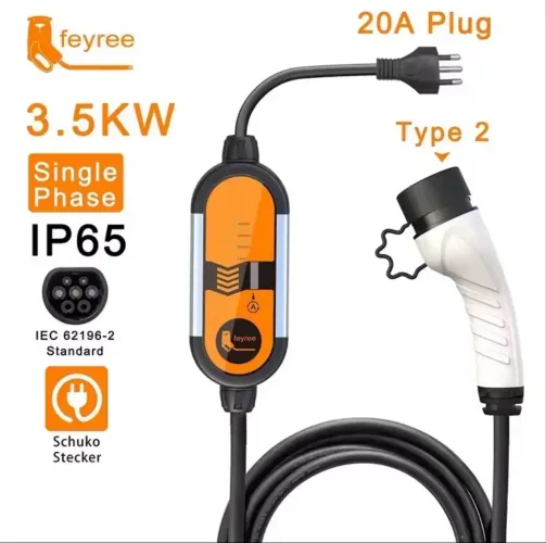 Acessório veicular Carregador Portátil para Veículos Elétricos - Tipo 2 | 3,5 kW | 20A