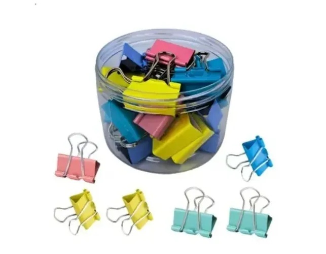 Kit 40 Clips Borboleta Binder 19mm Coloridos Prendedor de Papel