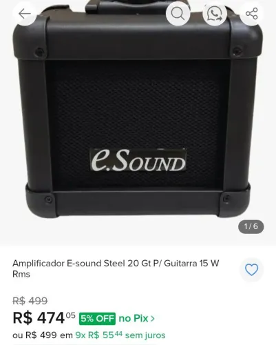 Amplificador E-sound Steel 20 Gt P/ Guitarra 15 W Rms