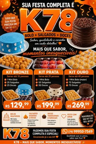 Tudo para sua festa, combos e sobremesas, temos também caruru e bobó de camarão.