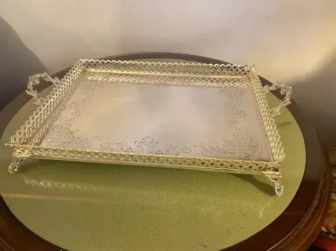 Bandeja Retangular Espessurada Prata 45 Cm Com Alças
