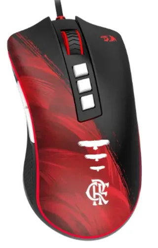 Mouse Gamer Redragon Flamengo Attack Preto e Vermelho LED Vermelho