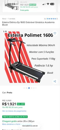 Esteira Elétrica Ep 1600 Dobrável Ginástica Academia Bivolt