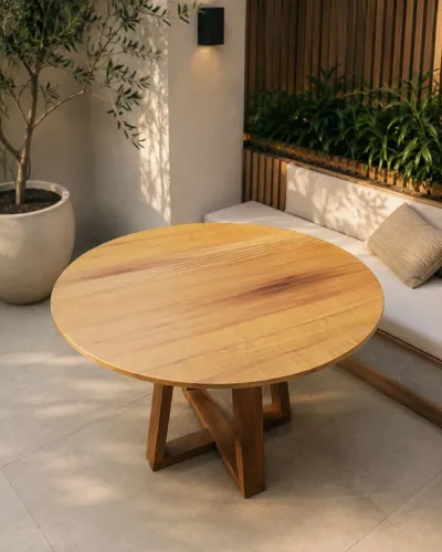 Mesa redonda em madeira de Garapeira