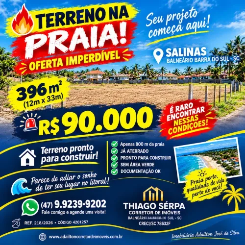 Terreno Barato na Praia Balneário Barra do Sul Litoral Norte de Santa Catarina Lote Casa P
