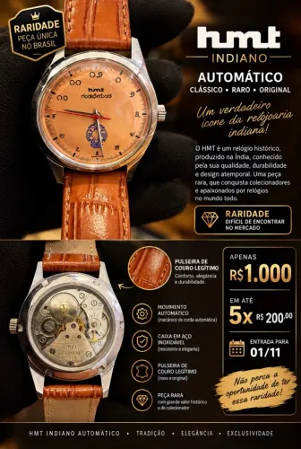 Relógio Automático Indiano HMT Janata Kannada Gandaberunda