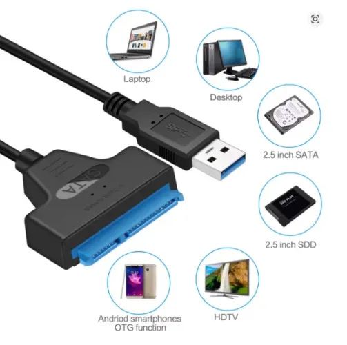 Cabo SATA para USB 3.0 e 2.0, 2.5 "Disco Rígido Externo, HDD, SSD (Entrego)