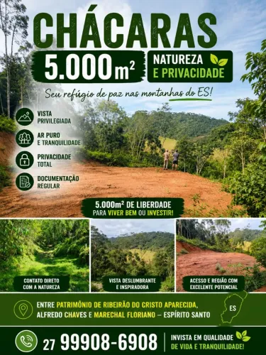 CHÁCARAS D 5.000m² NAS MONTANHAS DO ESPÍRITO SANTO, LADO MARECHAL E ALFREDO CHAVES TROCO<br>