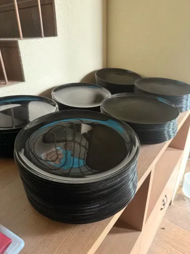 Pratos pretos vidro temperado 30cm para buffet