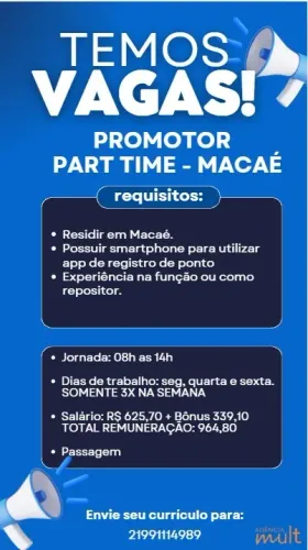 Vaga de promotor part time