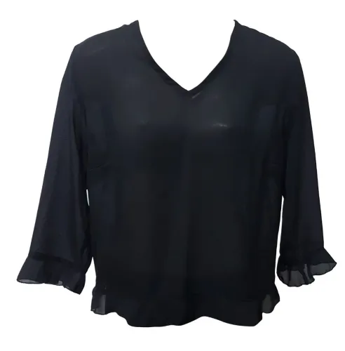 Blusa preta manga 3/4 em chiffon, tamanho 46