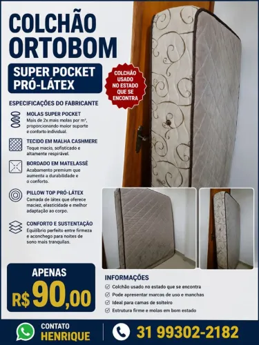 Colchão Ortobom Super Pocket Pró-Látex - Solteiro - R$ 90,00