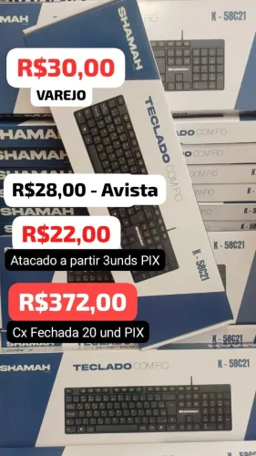 TECLADO COM FIO USB MULTIMÍDIA VALOR DE ATACADO A PARTIR 3UNIDADES