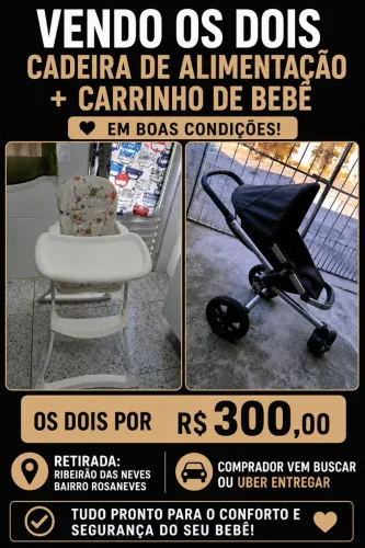 Vendo carinho da marca Quinny e cadeirinha de alimentação 