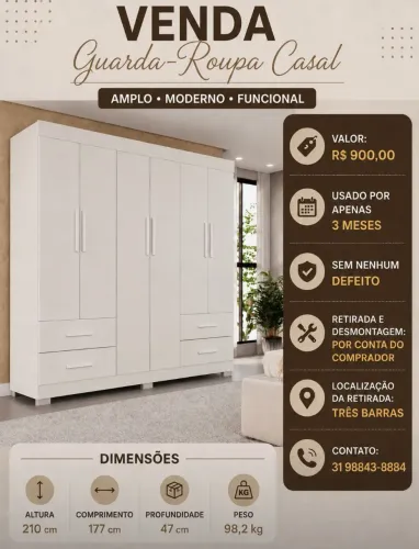 Guarda roupa casal NOVO