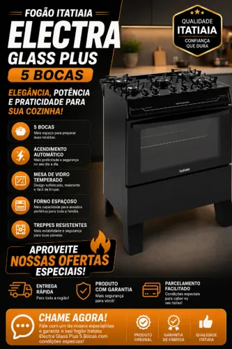 Fogão De Piso 5 Bocas Itatiaia Electra Glass Plus Acendime Cor Preto