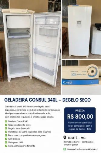 Geladeira Consul 340L + Máquina Electrolux 10kg Funcionando - R$ 1.400