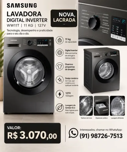 Lavadora Samsung Nova Lacrada Inox 11Kg 127V