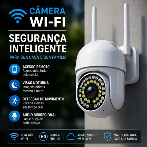 Câmera Lâmpada Wi-Fi 360° Full HD Externa