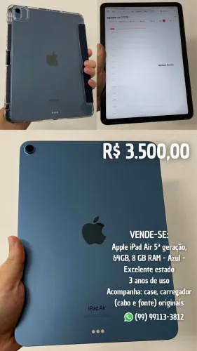 Apple iPad Air 5ª geração, 64GB, 8 GB RAM - Azul - Excelente estado