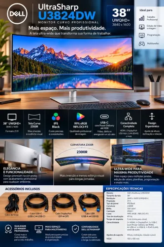 Monitor Dell UltraSharp U3824DW Curvo 38? - Profissional e Premium