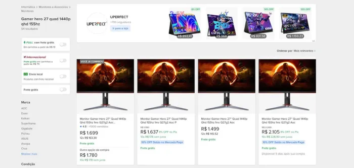 Monitor Gamer Hero 27'' Quad 1440p Qhd 155hz 1ms Q27g2 Aoc