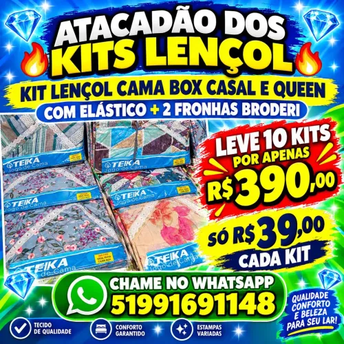 atacadão dos kits lençol cama box casal e Queen acima de 10 peça fica $39 reais $390