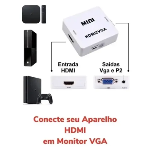 Mini Adaptador Conversor HDMI para VGA com Saída de Áudio P2 HDMI2VGA em São Luís ma 