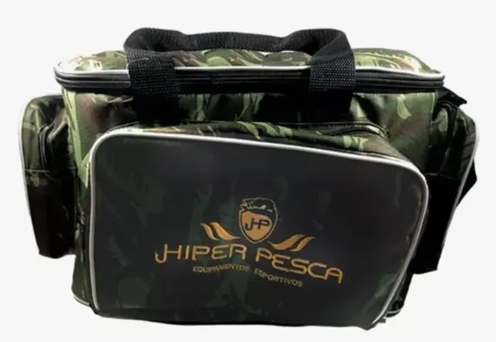 Bolsa Pesca Grande Hiper Pesca - 3 Bolsos Alças De Ombro E Mãos Preta/Camuflada