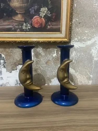 Dupla de Castiçais | Azul Cobalto | Donareliquias | Antiguidades de