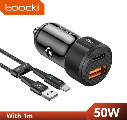 Carregador Veicular Toocki 50w carga rápida + Cabo