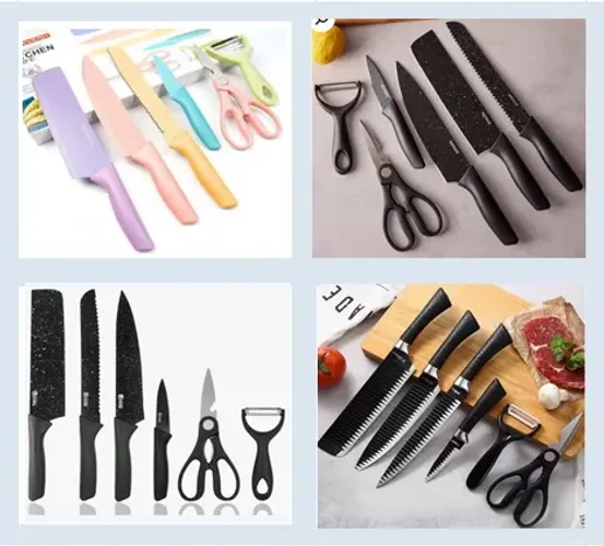 Kit de Conjunto Facas Com 6 Peças Tesoura Descascador Cozinha Gourmet z700 