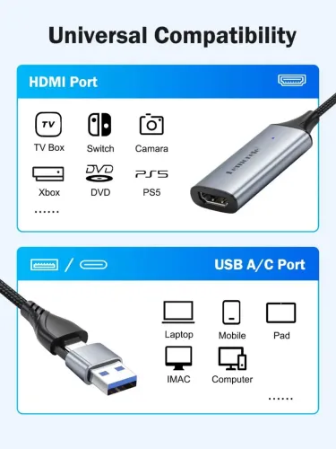 Adaptador Vídeo Captura USB A/C para HDMI Universal