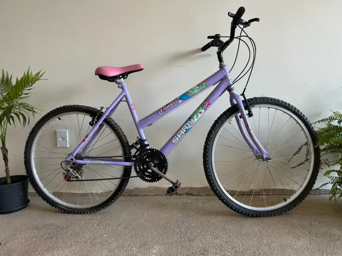 Bicicleta Feminina Sammy Flowers com suporte para carro.