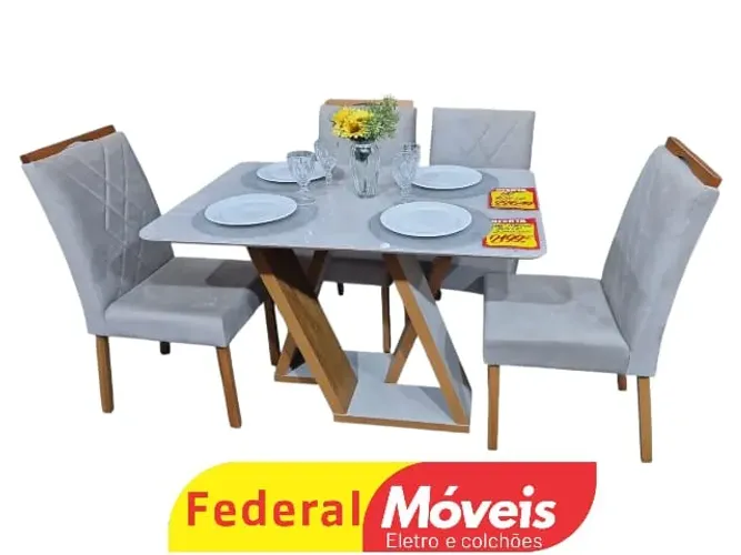 Mesa de Jantar 1,20x90cm c/ 4 Cadeiras - Mega Desconto