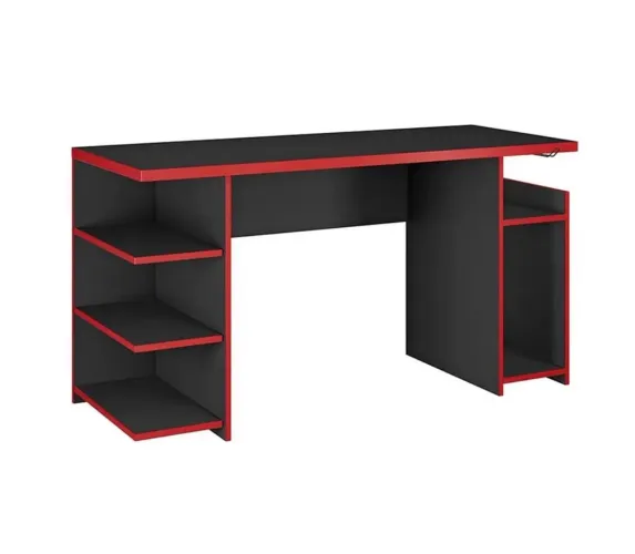 Escrivaninha preta com detalhes em vermelho