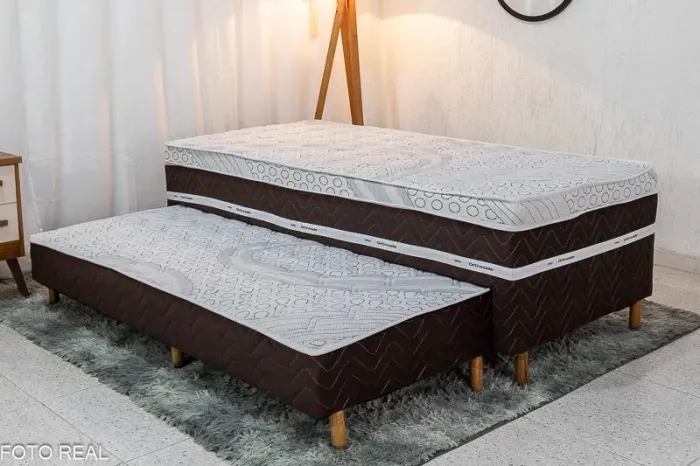 Cama Box Solteiro Livina Molas Ensacadas + Cama Auxiliar