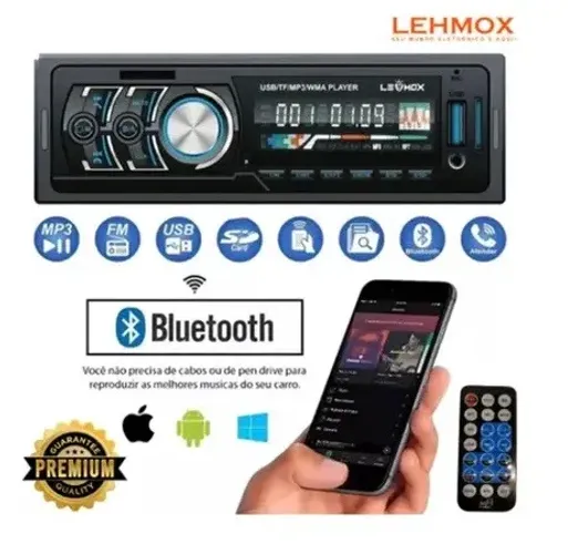 Radio Som Automotivo LEHMOX LEY-1846 com Bluetooth e Controle