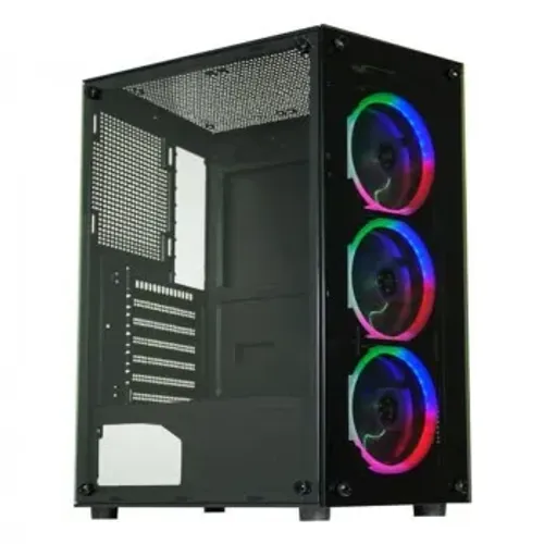 Gabinete Gamer K-Mex CG-30C5, RGB, Lateral em Vidro, 3 Fan Led, Sem Fonte, Preto