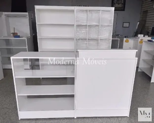 Móveis para Loja e Comércio - Balcão Caixa + Balcão Vitrine + 2 Estante Prateleira