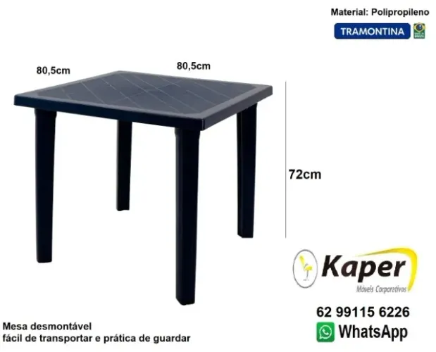 Mesa Tramontina Sancho 80 x 80 em Polipropileno cores: Camurça ou preto ( novo ) Promoção