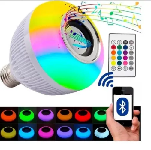Lâmpada LED Bluetooth com Som e Cores RGB