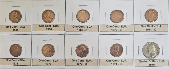 Conjunto Moedas EUA - One Cent - Quarter Dollar - Vários Anos.