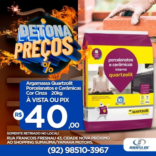 Argamassa Quartzolit Porcelanato e Cerâmica Cinza 20kg