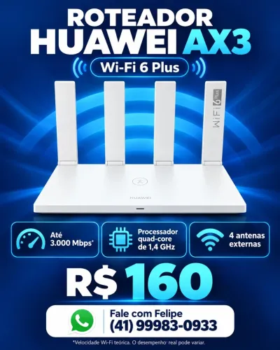 Roteador wi-Fi 6 Huawei AX3 Quad-core
