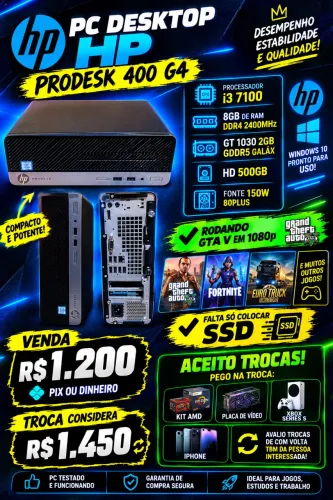 Pc desktop Hp prodesk 400 G4 com placa de vídeo