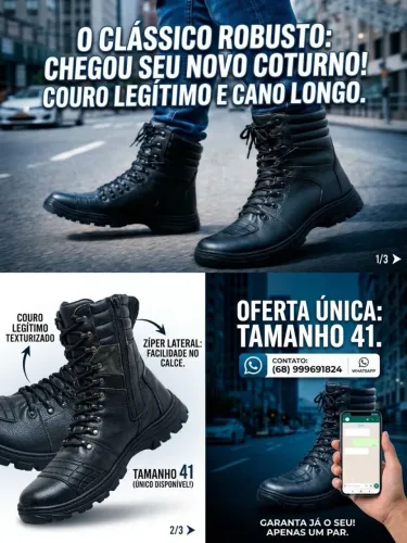Coturno em couro preto