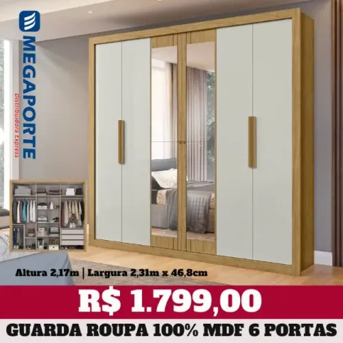 Guarda Roupa Casal 100% MDF 6 Portas com Espelho (Novo) Entrega Grátis! 