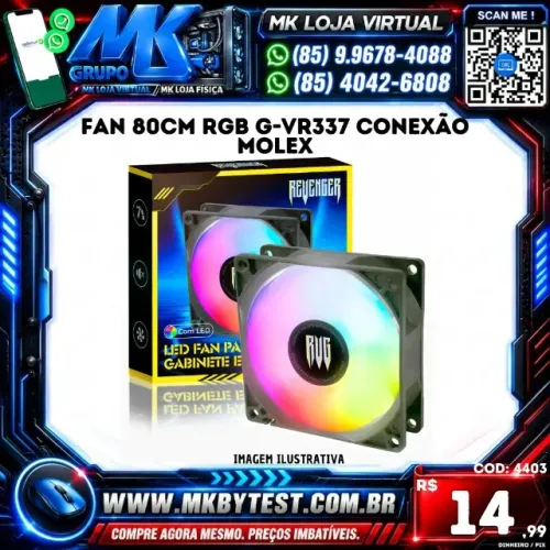 Fan 80cm rgb G-VR337 conexão Molex